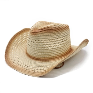 Cappello da cowboy in paglia con tesa curva e sottogola regolabile per viaggi all'aperto