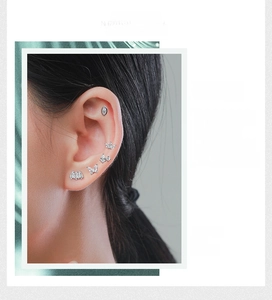 Detail of s925 silver stud earring set with butterfly and crown designs with zircon