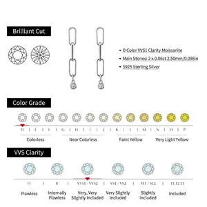 S925 silver long chain earrings featuring D color VVS1 moissanite 0.06ct stones