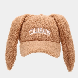 Brown teddy fleece baseball cap with Colorado embroidery and cute long rabbit ears