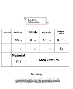 Size chart for punk bat embroidery crossbody bag showing dimensions and PU material info