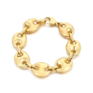18k gold plated stainless steel pig nose coffee bean link chain bracelet for men and women