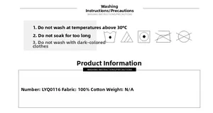 Détail de l'étiquette d'entretien pour robe en coton indiquant 100% coton et instructions