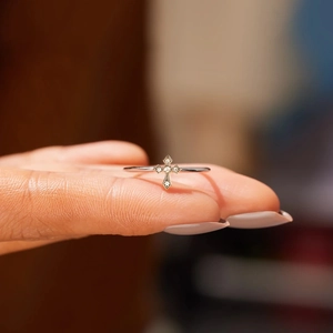 Minimalist silver and gold cross ring for women with inlaid sparkling zircon stones