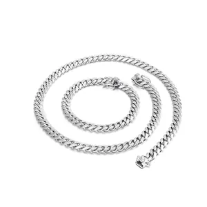 Men Hip Hop Cuban Link Necklace And Bracelet Stainless Steel Polished Heavy Curb Chain Streetwear Fashion Accessories