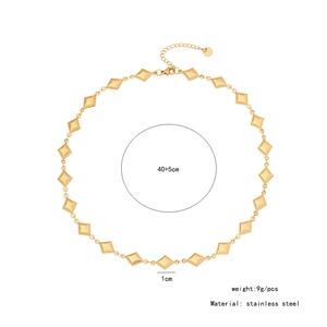 Detail view of 40+5cm gold stainless steel diamond link necklace with sizing specs