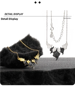 Detail display of S925 sterling silver leaf necklaces in gold and silver color schemes