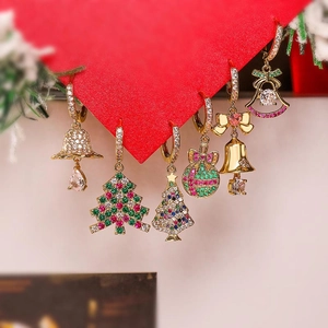 Christmas Tree Bell Gift Bag Bow Drop Earrings For Women Gold Silver Plated Copper Inlaid Zirconia Holiday Party Jewelry