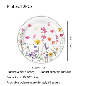 7-inch disposable paper plate with pink wildflowers and butterfly for birthday party decor