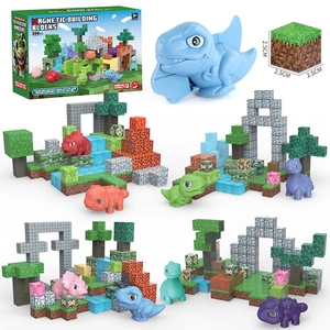 Blocchi Di Costruzioni Magnetici Tema Dinosauro Trama Pixel Voxel Art Plastica ABS Giocattolo Educativo DIY Colorato Per Bambini