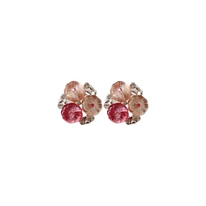 Exquisite gradient jelly flower stud earrings with resin petals and silver plating