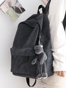 Minimalist Canvas Backpack Large Capacity Wear-Resistant Laptop Schoolbag For Students Travel Rucksack Unisex Solid Color