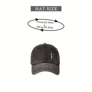 Deep grey faith embroidery baseball cap showing adjustable 57-59cm head circumference