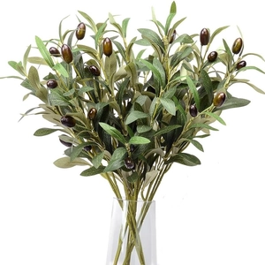 Artificial Olive Branch Faux Satin Green Leaves With Dark Berries For Home Wedding Decor Nordic Style Floral Arrangement