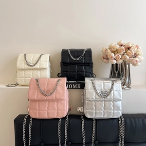 Chic quilted square mini backpack with heart buckle and chain strap in four elegant colors