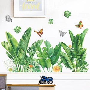 Tropical monstera leaves and butterflies wall decals for living room decoration