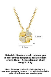 Detailed view of titanium steel necklace with folding four-leaf clover pendant dimensions