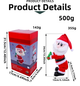 Detaillierte Maße des tanzenden Weihnachtsmanns mit Verpackungsabmessungen
