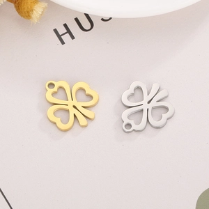 Fashionable stainless steel four-leaf clover heart pendants in gold and silver colors