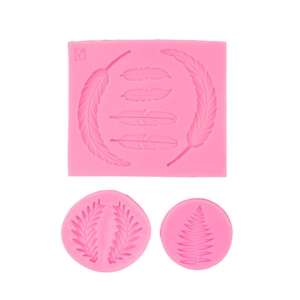 Kit de moules en silicone rose avec motifs feuilles et plumes pour fondant et argile DIY