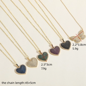 Luxury heart and butterfly zircon necklaces with 45+5cm gold plated chain for women