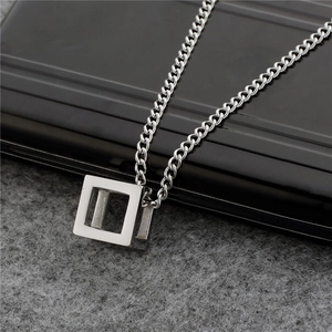 Silver hollow cube geometric pendant necklace for men in high quality titanium steel