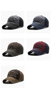 Detailed grid showing five color variations of vintage washed embroidered baseball caps