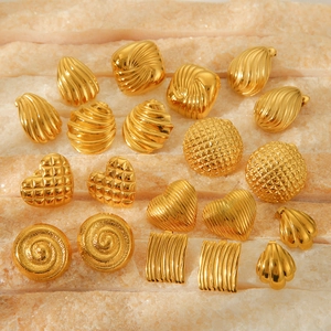 Textured 18K gold plated stainless steel stud earrings in heart and geometric shapes