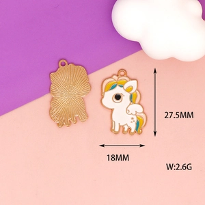 Detailed view showing dimensions and weight of golden alloy enamel unicorn pendant charm