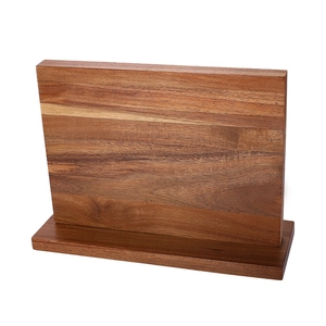 Vertical magnetic solid wood knife holder with double-sided suction and standing wooden base