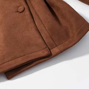 Coffee brown faux suede jacket with double-breasted buttons and precision stitching detail