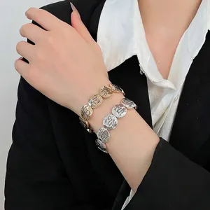 Engraved Inspirational Bible Verse Round Coin Disk Elastic Bracelet Vintage Alloy Religious Jewelry For Women