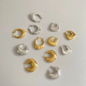 Geometric Stainless Steel Earrings Minimalist U Shape Hollow Oval Stud Gold Plated Jewelry For Women