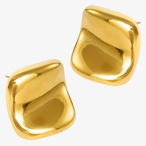 Elegant 304 stainless steel gold stud earrings with irregular wavy geometric design