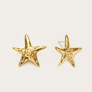 Pair of 18K gold plated starfish earrings with silver pins for beach summer style