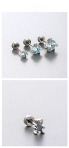Detailed set of three light blue claw-set stud earrings and a cute silver bear stud with opal