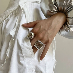 Geometric Chunky Rings Vintage Copper Minimalist Adjustable Square Oval Dome Design High Polish Brushed Metal Jewelry