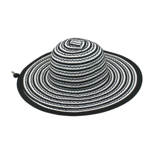 Cappello da sole a righe pieghevole con tesa larga e cinturino regolabile da donna