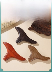 Three-piece set of sandalwood acupoint massage sticks with smooth wooden texture for body care