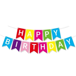 Colorful paper Happy Birthday banner set with vibrant rainbow letter flags for party decoration
