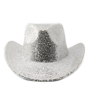 Sparkling silver sequin cowboy hat for party and stage performance with wide brim