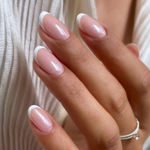 ABS Resin French Press On Nails Short Oval Nude Pink White Tips Manicure For Women Detachable Nails Finger Beauty Decor