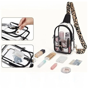 Large capacity transparent PVC crossbody chest bag with stylish leopard print strap