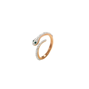 Bague serpent élégante en or rose avec diamants blancs et yeux en pierres vertes