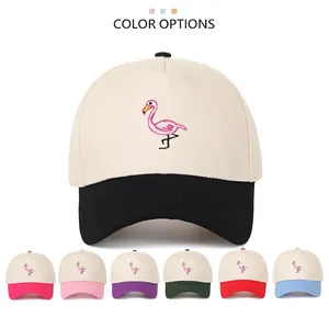 Fünf-Panel Baseball-Cap mit Flamingo-Stickerei in verschiedenen Farbkombinationen