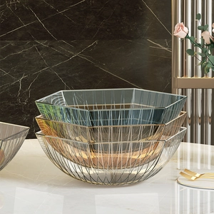 Luxury crystal glass snack bowls with vertical texture in blue, amber, and clear finishes