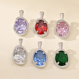 6er-Set ovale Zirkonia-Metallanhänger in verschiedenen Farben für DIY-Schmuck