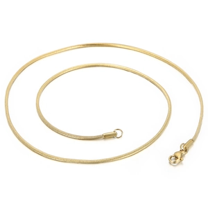 Minimalist gold snake chain necklace with lobster clasp on a clean white background