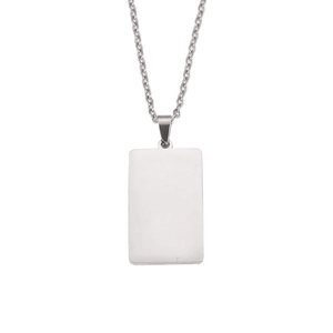 Polished silver stainless steel rectangular pendant necklace with a minimalist chain