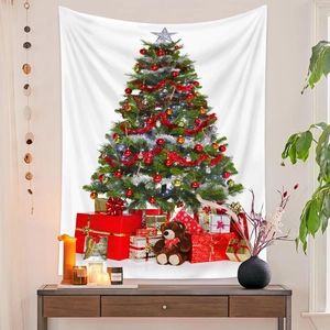 Dettaglio dell'arazzo dell'albero di Natale con stampa digitale ad alta definizione su muro